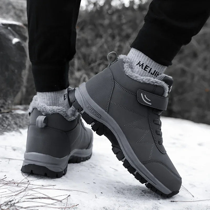 Men Waterproof Outdoor Boots Winter Warm Popular Footwear Male Suede Casual Snow Plush Warm Shoes Leather Walking Shoes 35-46
