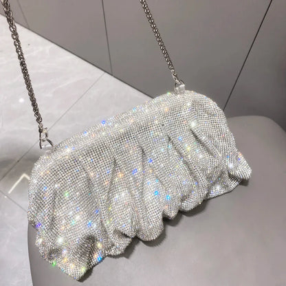 Shiny Handle Rhinestones Handmade Evening Clutch Bags New Folds Purses And Handbags Luxury Designer Wedding Party High Quality