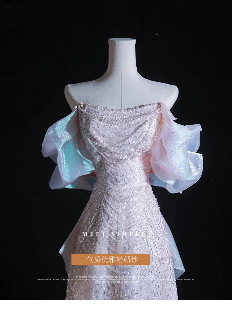 Luxury Elegant Beaded Evening Dresses 2025 New Shoulder Sequins Fishtail Dress Graduation Prom Wedding Dress Engagement Dress