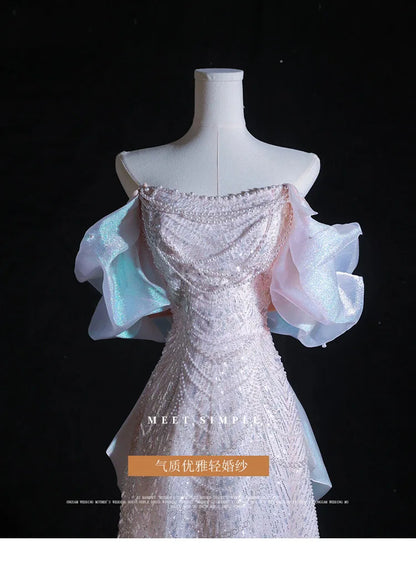 Luxury Elegant Beaded Evening Dresses 2025 New Shoulder Sequins Fishtail Dress Graduation Prom Wedding Dress Engagement Dress