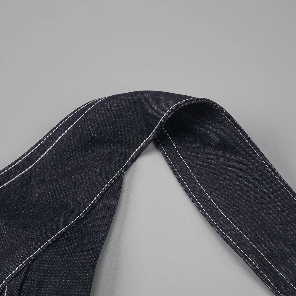2025 New Women Celebrity Sexy Backless Halter Blue Zipper Denim Maxi Long Gowns Dress Elegant Evening Party Club Vestido