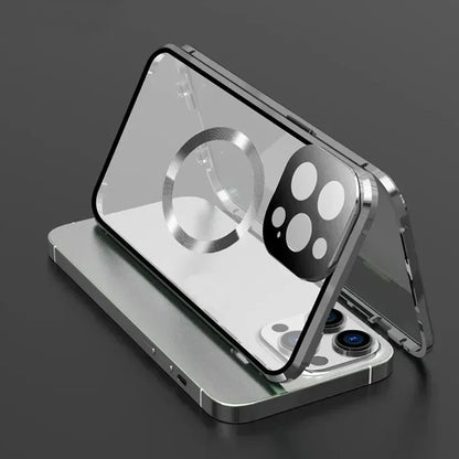 Metal Magnetic Case For Magsafe iPhone 17 Pro Max 16 15 14 13 12 Pro Max Plus Lens Protection Double Sided Glass Snap Lock Cover