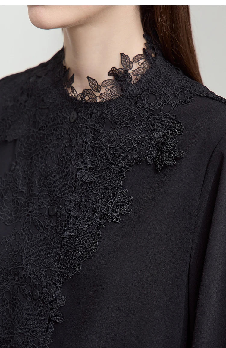 Women's Shirt 2026 Autumn Blouse Lace Splicing Loose Long Sleeve Chiffon Blouse Elegant Ladies Tops Woman Clothing 12543063