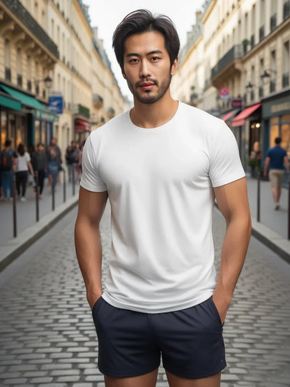 Men's Crew Neck T-Shirt Vibrant Gradient Letter Print Short Sleeve Soft Fabric Casual Daily Top With Stylish Typography