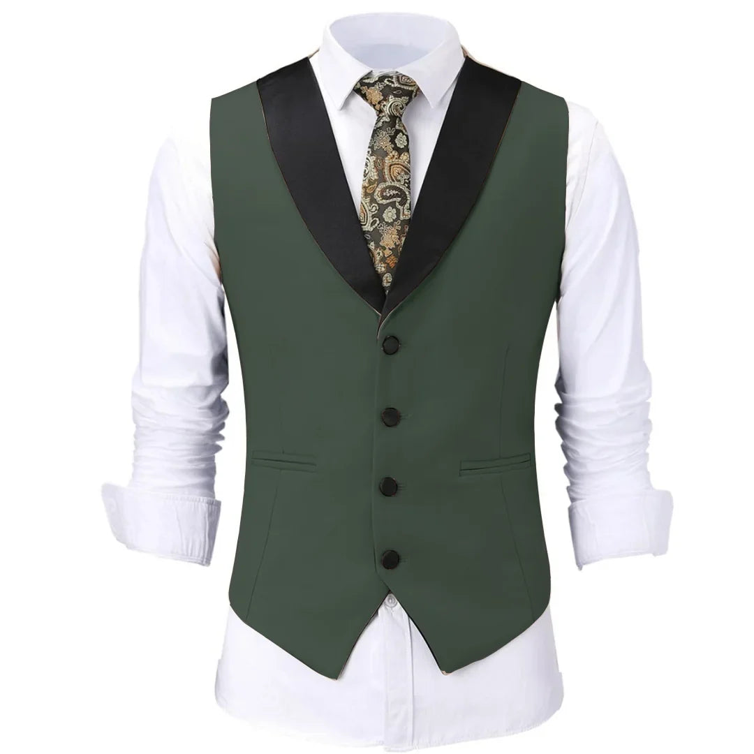 Men Vest White Single Button With Black Lapel Waistcoat For Wedding Birthday Banquet Party Business Work Daily Men Suit Vest
