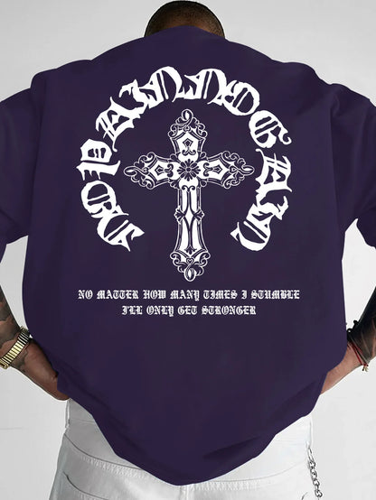 Men's Gothic Streetwear T-Shirt Ornate Cross & Circle Script Graphic Print Crew Neck Short Sleeve Polyester Tops S-XXL