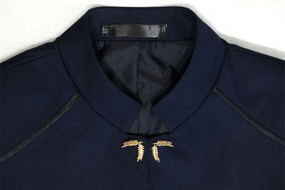 2026 New Men's Stand Collar Long Sleeve Suit Jacket, Asian Size Chinese-Style Slim-Fit Blazer in Dark Blue/Red/Grey/Black/White