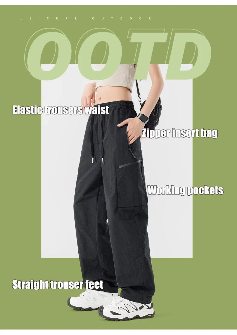 Hiking Women Pant Elastic Waist Waterproof Trouser Zippered Pockets Sport Pant Men Windproof Outdoor Cargo Pants Fishing Trouser