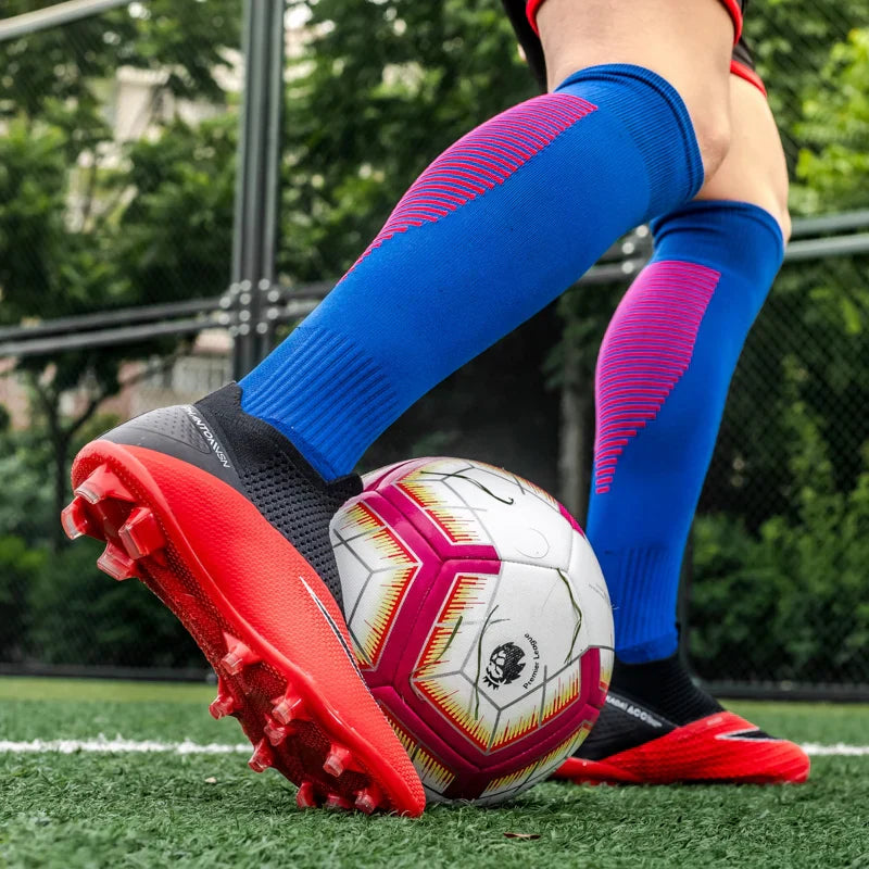 Big Size 49 48 Pro Soccer Boots Long Short Spikes Ankle Boots Children PU Leather Soccer Training Sneakers Outdoor Football