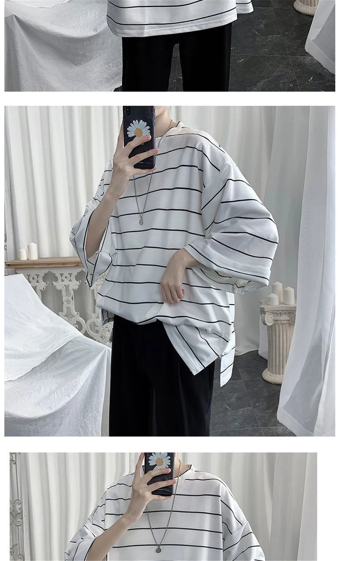 2026 Summer Oversized T-Shirt Men Funny Harajuku Tshirt Streetwear Femme Striped Japan Hip Hop Loose Half Sleeve T Shirts Male