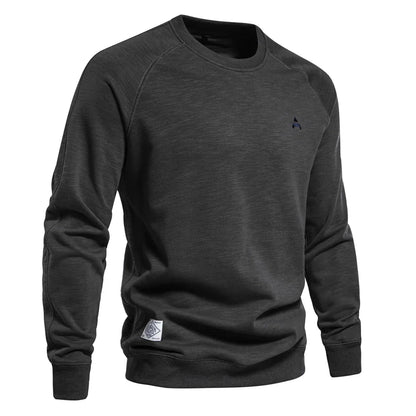 Brand Quality Mens Cotton Blend Crew Neck Sweatshirt Casual Sport Pullover Solid Embroidery Sweatshirts for Men