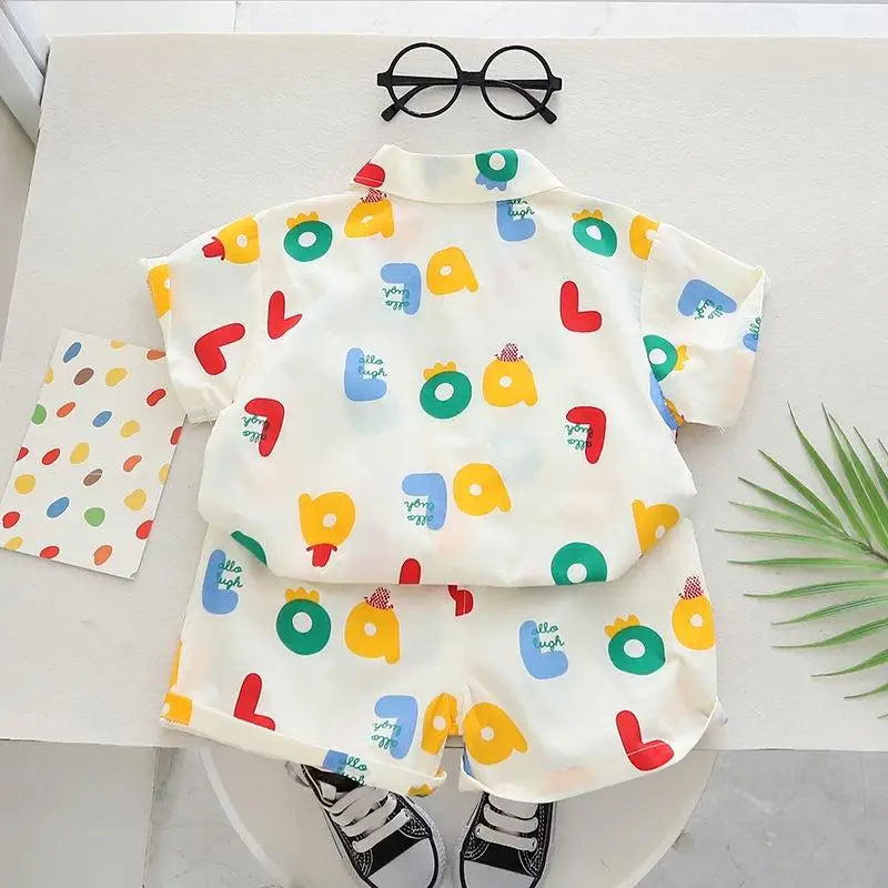 Children Boys Girl Clothes Suit Summer Kids Causal Full Letter Printed Cars Shirt Shorts 2Pcs/Set Kids Toddler Infant Clothing