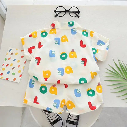 Children Boys Girl Clothes Suit Summer Kids Causal Full Letter Printed Cars Shirt Shorts 2Pcs/Set Kids Toddler Infant Clothing