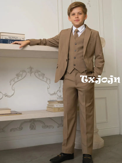 Boys Notched Lapel Suit Set 3 Pieces Wedding Ring Bearer Outfit Handsome Classic Kids Suits Birthday Party Outfit 2-20T