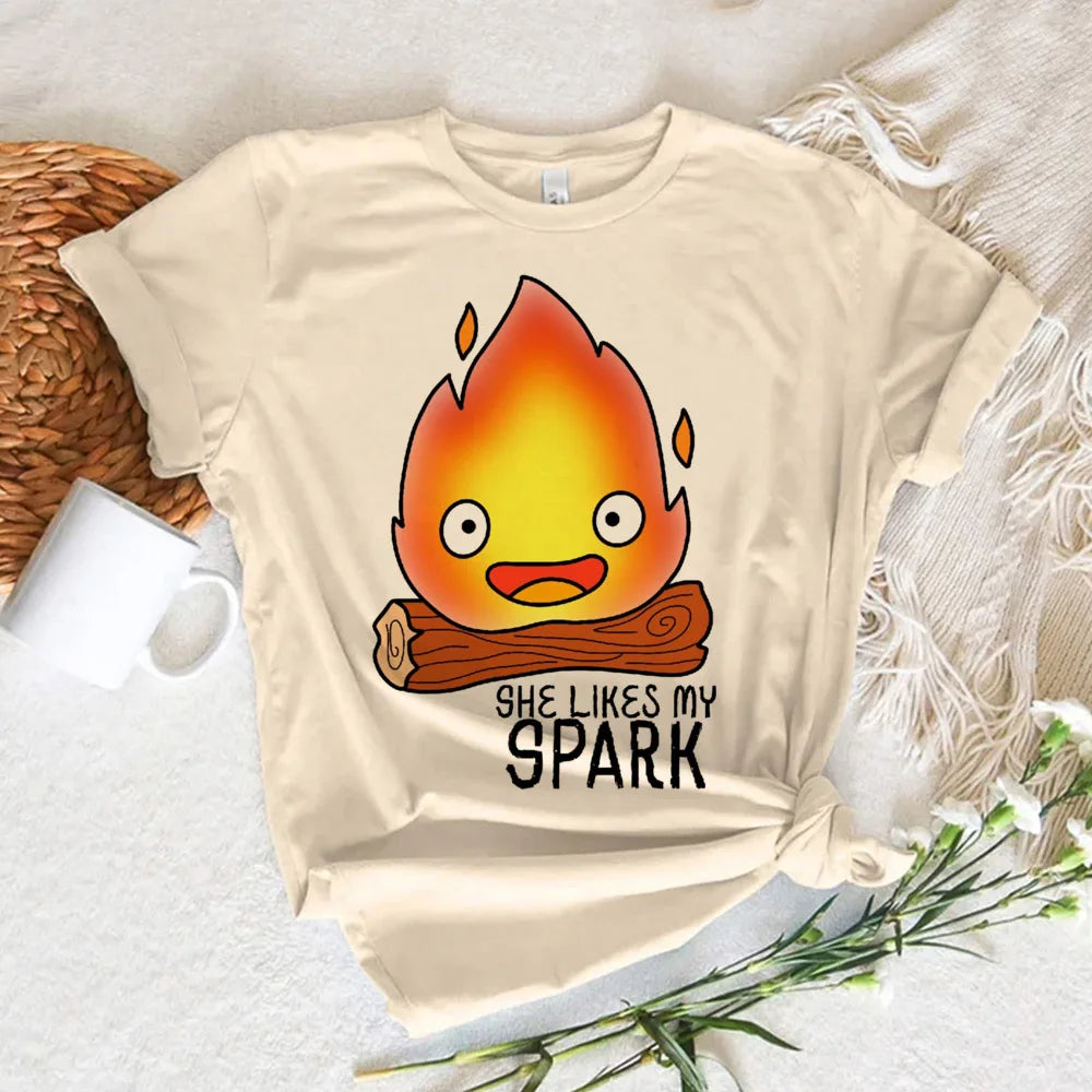 Calcifer top women designer summer harajuku t shirt girl Japanese manga clothing