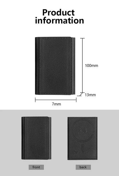 Luxury Leather Magnetic Storage Charge Wallet Bracket For iPhone 16 15 14 13 12 Pro Max Findmy Magsafe With Tracking Anti-theft