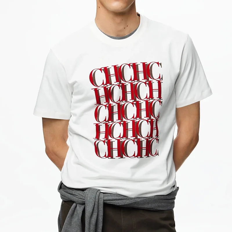 Men's Short Sleeves Pure Cotton Round Neck Letter Design Men's Short Sleeves New Fashion Commuter Versatile Men's Classic Top
