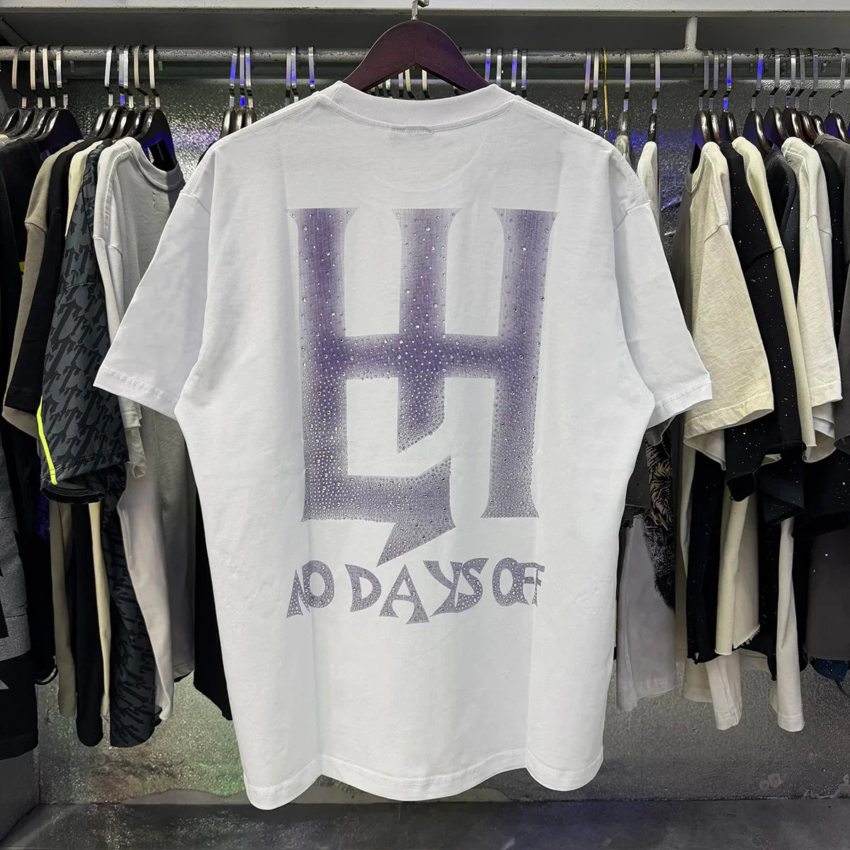 Masked Angel letter Rhinestone print Short Sleeve T shirts Men Women Fashion Harajuku Loose cotton casual Shinning Diamond Tees