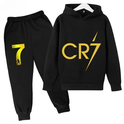 Sweatshirt Pants 2-piece Set for Boy and Girl Kid Sports Hoodie Set Ronaldo Avatar Printed Children Clothes Baby Set Sportsuit