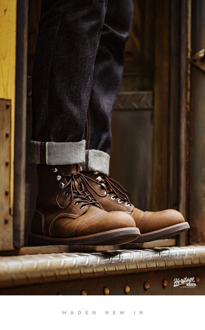 Full-Grain Leather 8111 Ankle Boots Retro Genuine Leather Paratrooper Motorcycle Boots for Men's Fall Winter Casual Shoes