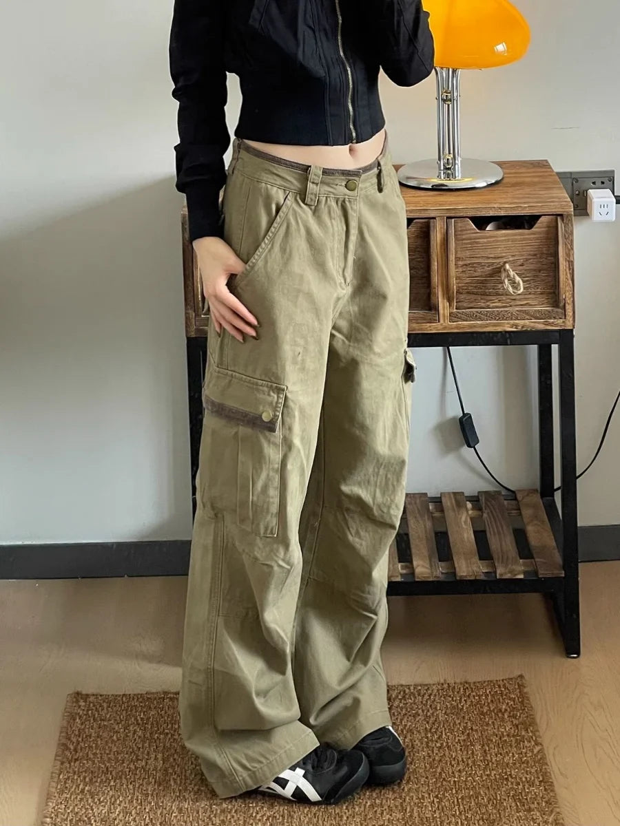 American Retro Workwear Denim Pants Women's High Waist Wide Leg Loose Straight Cut Trousers Spring Autumn New Sle Multi ket
