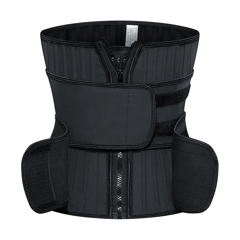 Latex Waist Trainer 25 Steel Bone Body Shaper with 2 Removable Strap Zipper and Hook Modeling Strap Tummy Control Belt