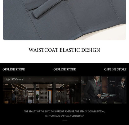 Men's Suit Black Collar Formal Dress Wedding Three-Piece Suit Orthodox Suit Vest Pants