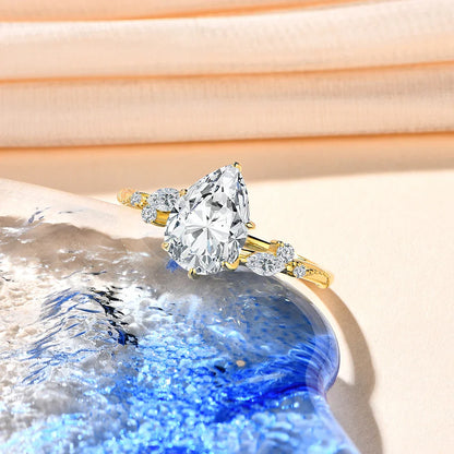 Full Moissanite Ring 7*10mm 2.0CT DVVS1 Pear Shape S925 Sterling Silver For Women Engagement Bride Vintage Jewelry Gift