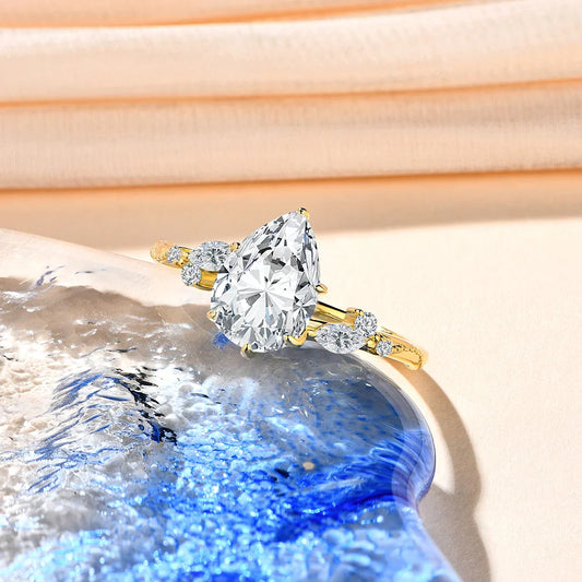 Bague complète en moissanite 7*10mm 2.0CT DVVS1, taille poire, argent sterling S925, pour femme, fiançailles, mariée, bijou vintage, cadeau