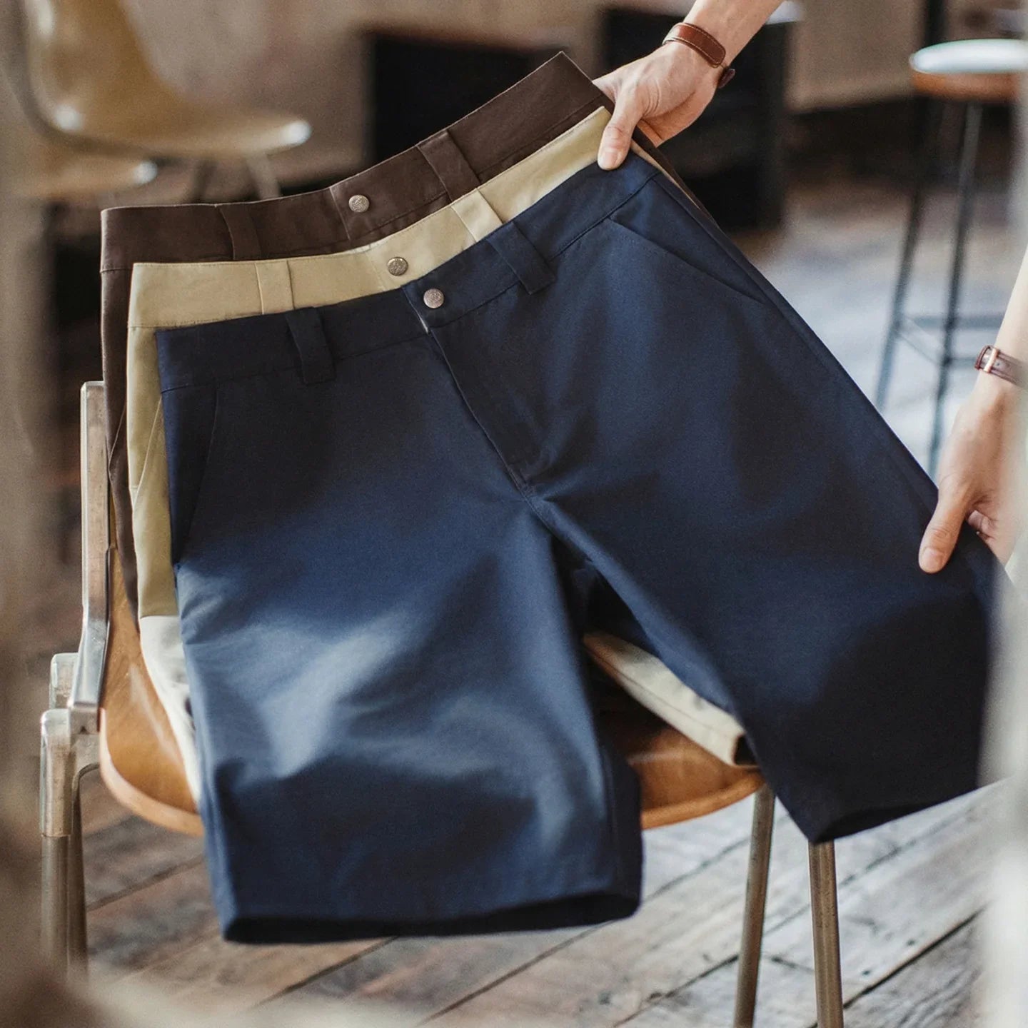 Men's 718 Summer Casual Shorts Japanese Style Solid Color Loose Fit Straight Leg Zipper Fly Commuter Workwear Pants