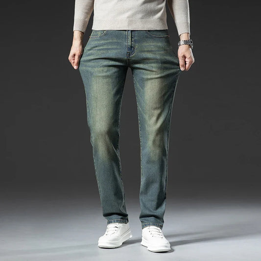 High Quality Winter Jeans Men's Warm Fleece Thickened Elastic Denim Pants Fashion Straight Elastic Retro Plush Velvet Pants