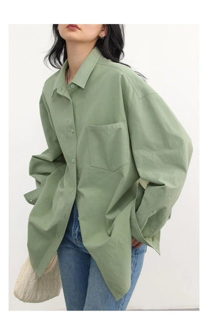 Korean Women's Long-sleeved Shirt Loose Woman Tops Fashion Woman Blouse Office Lady Coat 2025 Spring Autumn Clothing