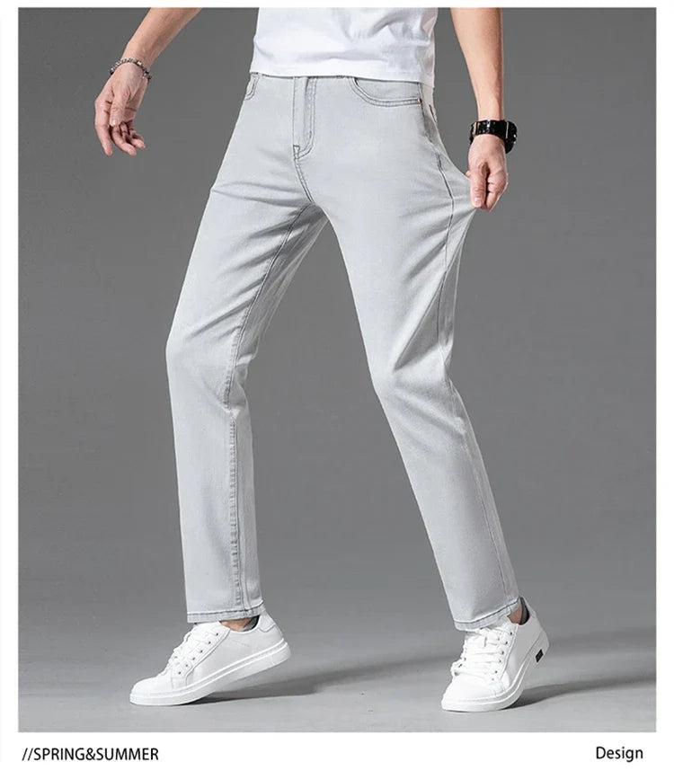 2023 y2k streetwear Spring Summer  Youthful Vitality Men's Fit Straight Thin Denim Jeans Lightweight Cotton Stretch Trousers