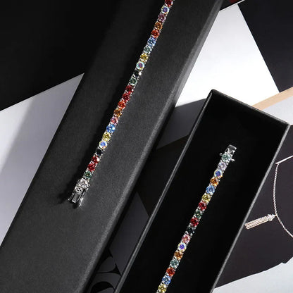 Multicolor Full 3/4/5mm Green Blue Pink Moissanite Tennis Bracelet For Women 925 Silver Pass Diamond Test Link Bracelets