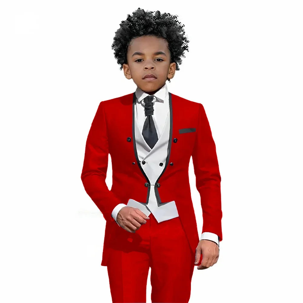 2025 Autumn Handsome Wedding Suits 3 Pieces For Kids, Boys Slim Fit Tuxedo Performance Costumes,Formal Blazer Banquet Outfit