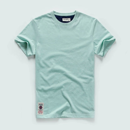 Men's T-Shirt Summer Cotton Solid T-Shirt Men's Short Sleeve Tee Fancy Yarns High Quality Classical Tops T Shirts Color Wine Blu