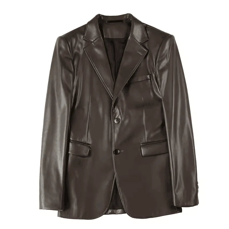 Men's Leather Jacket 2024 Autumn Highend Fashion Solid Slim Fit Business Blazers Coats Korean Casual PU Leather Suit Tuxedo