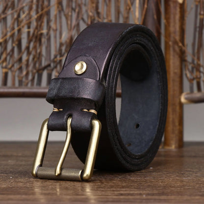 4.0CM Thick Cowhide Copper Buckle Genuine Leather Casual Jeans Thickened Belt Men High Quality Retro Luxury Male Strap Cintos