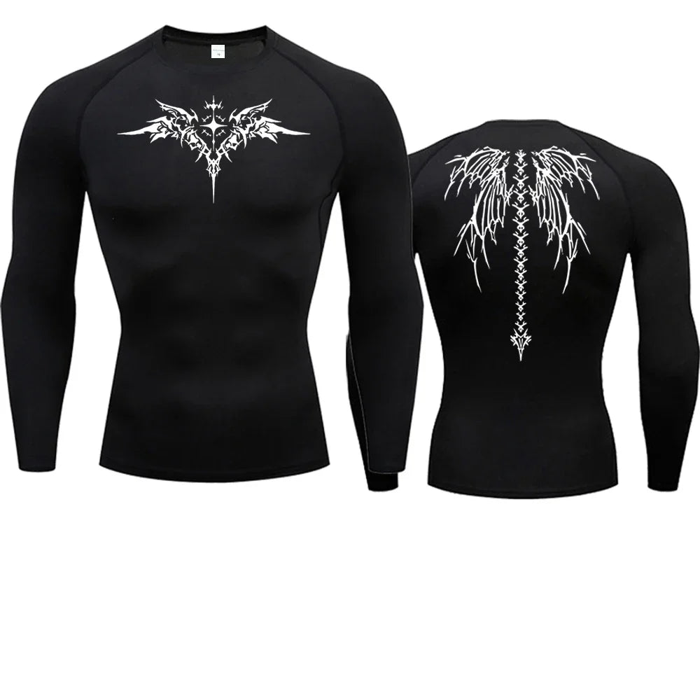 Men's Compression Shirt Anime Print Gym Sport Quick Dry Gym TShirts Fitness Athletic Undershirts Elasticity Tops Tee Summer Male