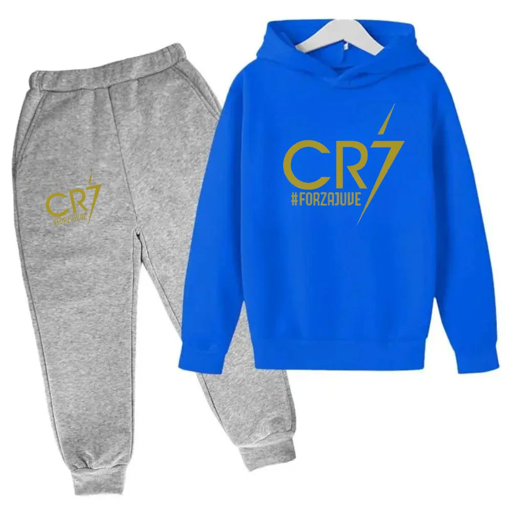 Ronaldo CR7 Print Football Idol Clothing Children Hoodie 2pcs Set Pants Suit Kids Boys Tracksuit Girls Clothing Sport Tracksuits