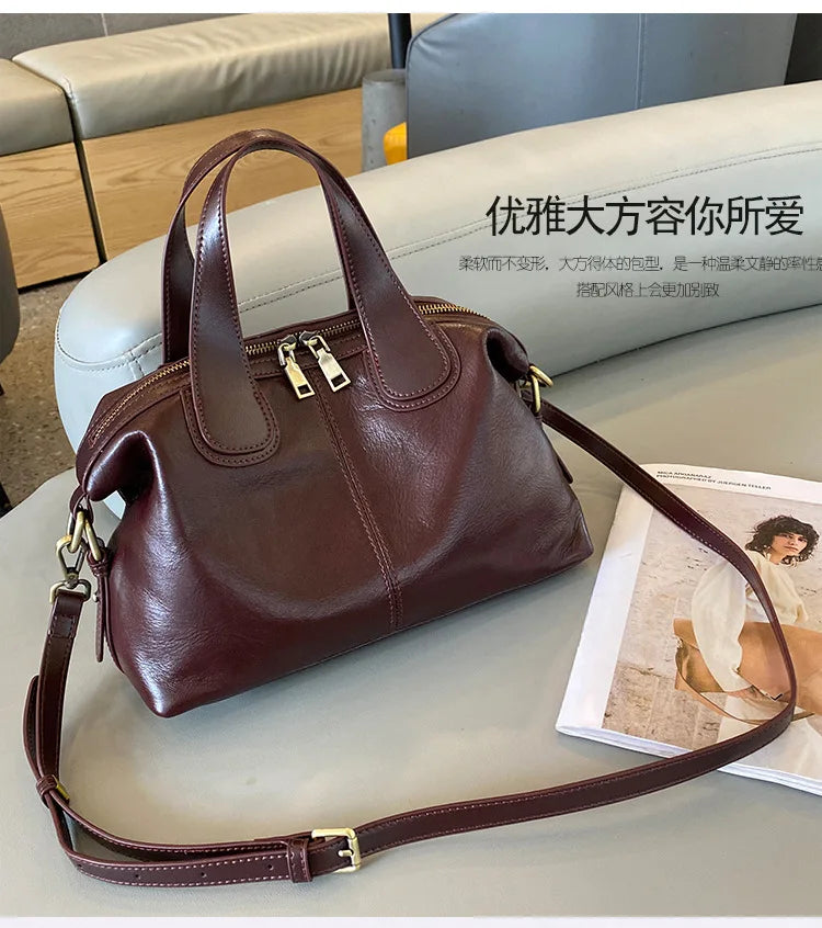 MS Genuine Leather Woman Bags Luxury Retro Shoulder Handbag Vintage Lady Messenger Casual Tote Crossbody Purses Black 2023 New