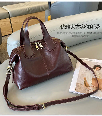 MS Genuine Leather Woman Bags Luxury Retro Shoulder Handbag Vintage Lady Messenger Casual Tote Crossbody Purses Black 2023 New