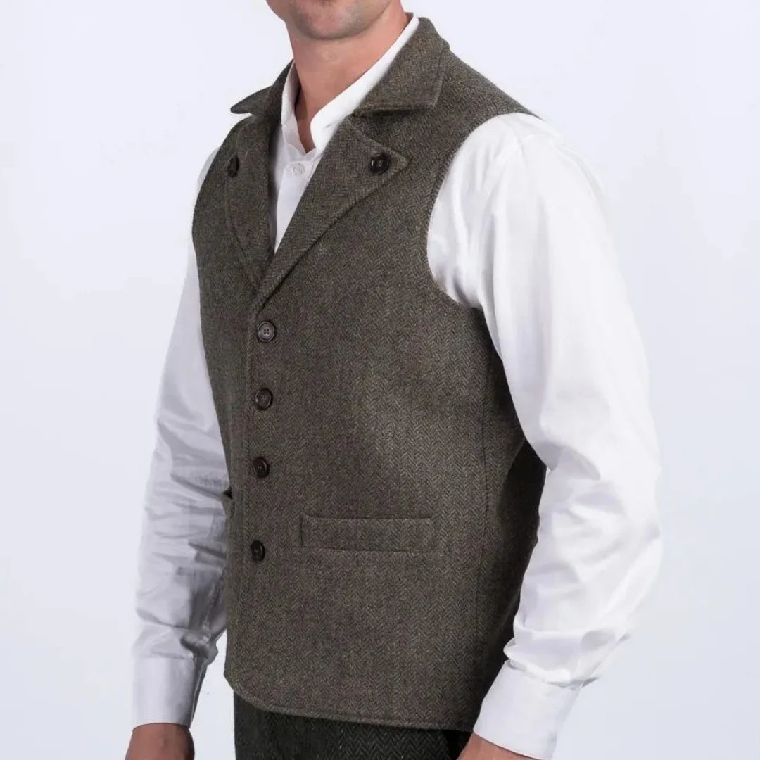 Men Vest Coffee Herringbone With Lapel Single Button Waistcoat For Wedding Party Commute Business Office Work Daily Casual Vest