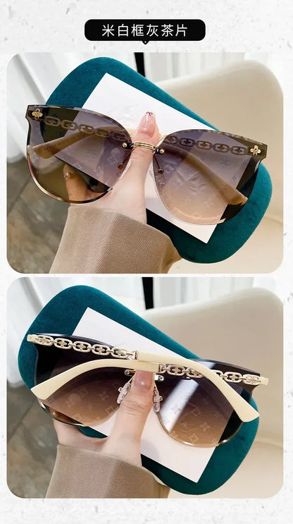 2025 Cat Eye Rimless Sunglasses Women New Fashion Luxury Brand Design Travel Sun Glasses Ladies Eyewear Shade UV400 Gafas De Sol