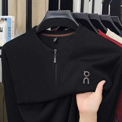 Long Sleeved T-shirt Sweatshirt Men's Autumn New Item Business Casual Skin Friendly Elastic Top Men's Zipper Bottom Shirt
