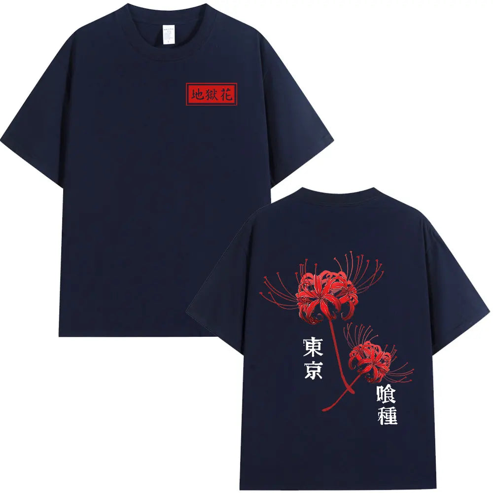 Anime Tokyo Ghoul Spider Lily T Shirt Men Women Kaneki Ken Manga Graphic Print Tee Shirt Cool Unisex Cotton T-Shirts Oversized