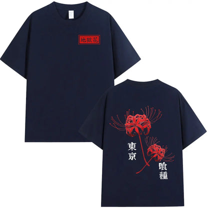 Anime Tokyo Ghoul Spider Lily T Shirt Men Women Kaneki Ken Manga Graphic Print Tee Shirt Cool Unisex Cotton T-Shirts Oversized