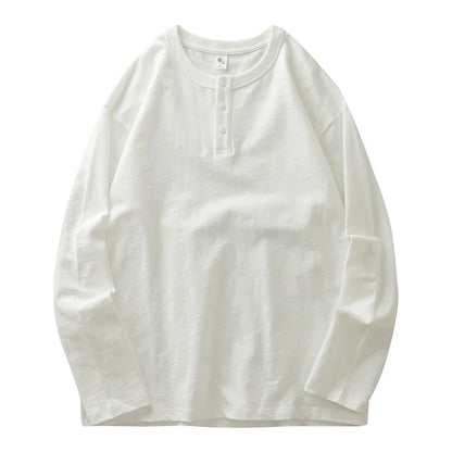 320G Heavyweight 100% Cotton Henley Neck T Shirt for Men Long-Sleeved Spring Autumn Casual Tops Solid Color Undershirts