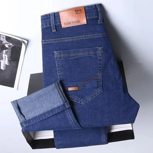 Men Fashion Straight Jeans Mens 2024 New Stretch Slim Fit Pants Comfortable Soft Business Denim Trousers Male Brand Clothing