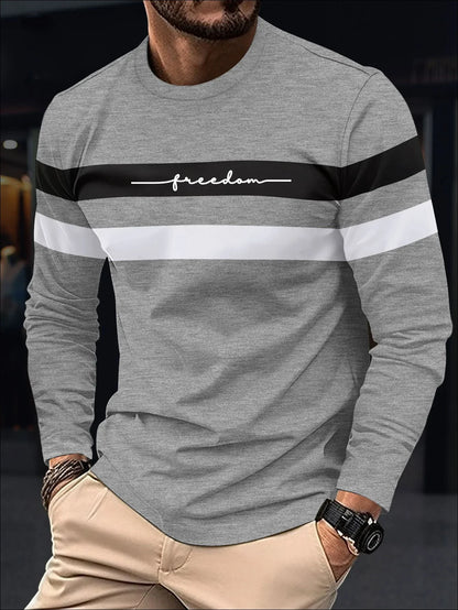 2026 Autumn Men's T-Shirt Clothing Fashion Oversized Crew Neck Long Sleeve T-Shirt Top Simple Casual Stripe T-Shirts For Men